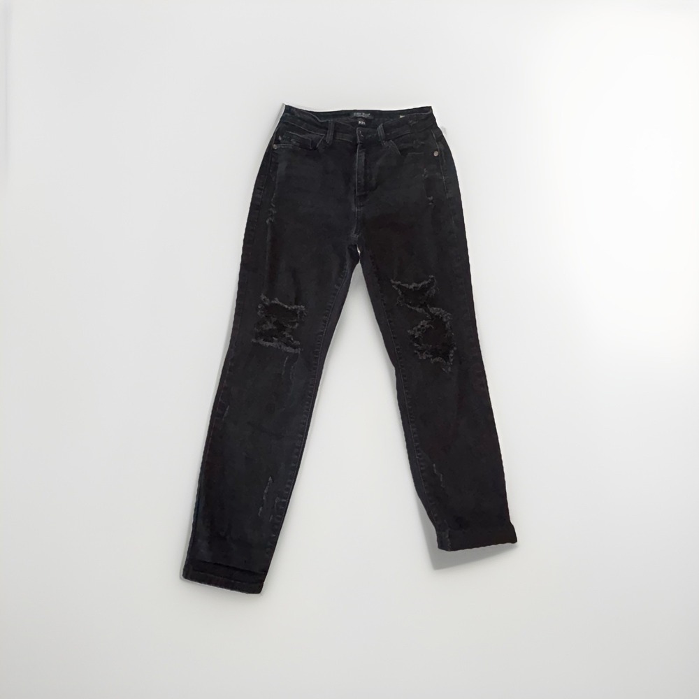 Judy Blue Boyfriend Fit‎ Women's Size 5/27 Distressed Black Jeans 27x28 Mid-Rise
